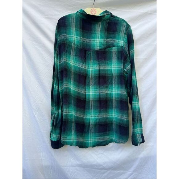 Maurices Teal & Blue Button Up Plaid Top Woman’s Size 2 - Picture 6 of 9